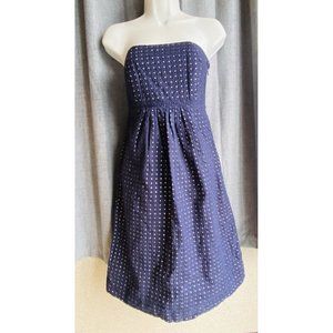 Lilly Pulitzer Navy White‎ Polka Dots Lace Strapless Bowen Cotton Dress Size: 6